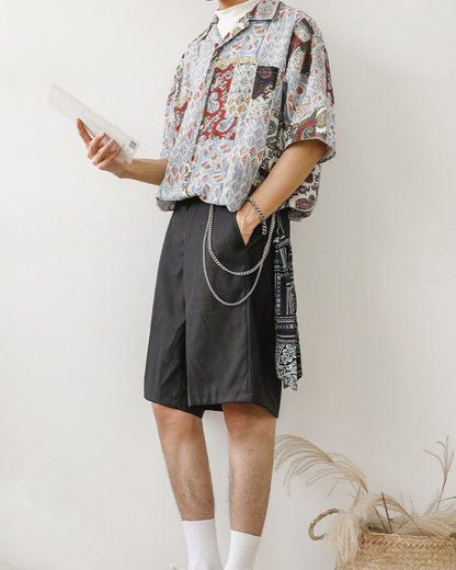 Herren Sommer Retro Kurzarmhemd Mit Blumenmuster, Eckigem Kragen Und Hohem Baumwollanteil