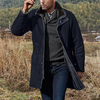 Herren Herbst Mantel in mittlerer Länge, Einreihig, Klassisches Revers, Uni – Woll-Stil