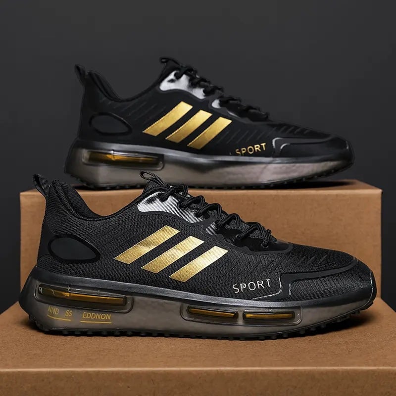 Men's lace-up sports sneakers with air-cushion sole and rounded toe