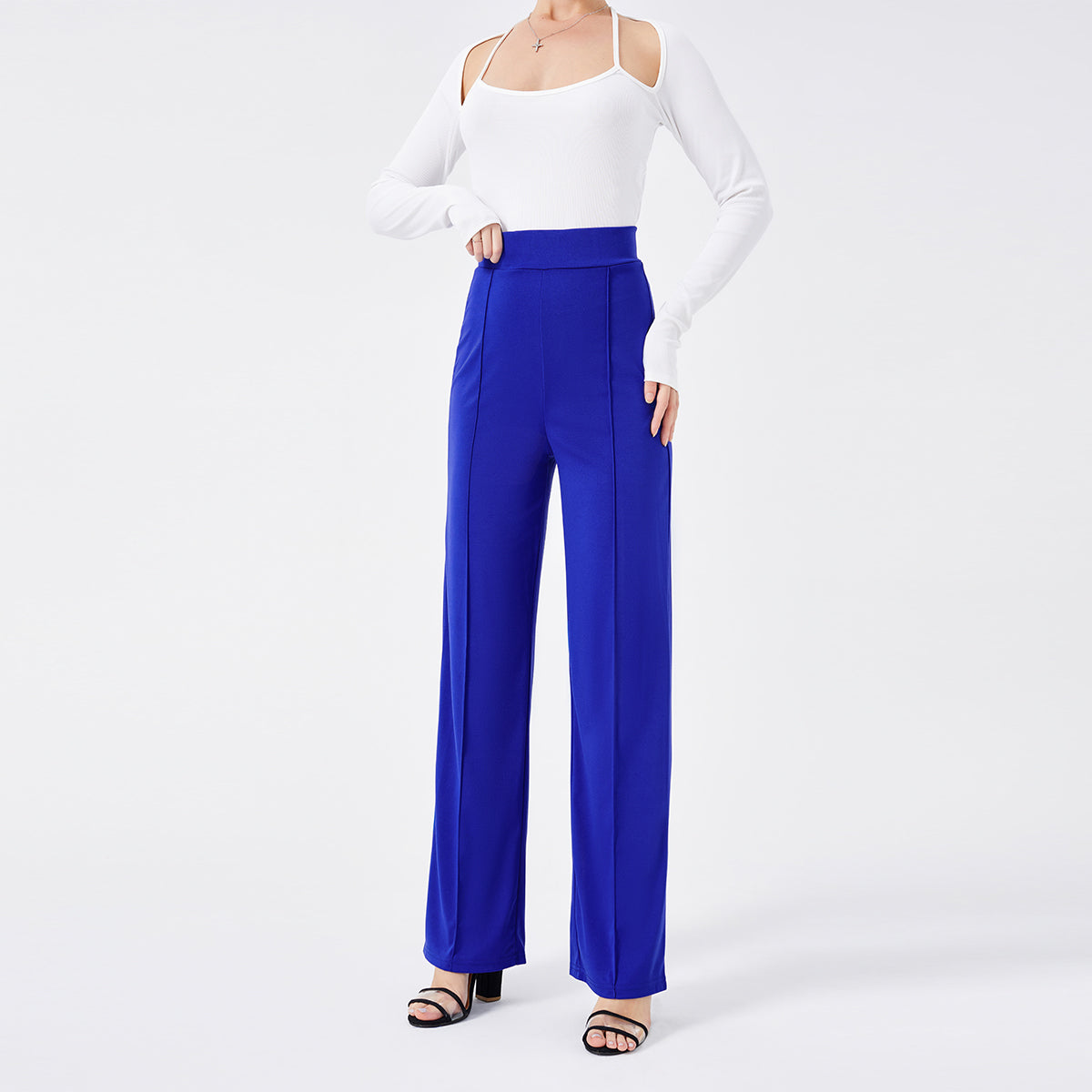 Damen Hochtaillen-Slim-Schlaghose in Unifarbe