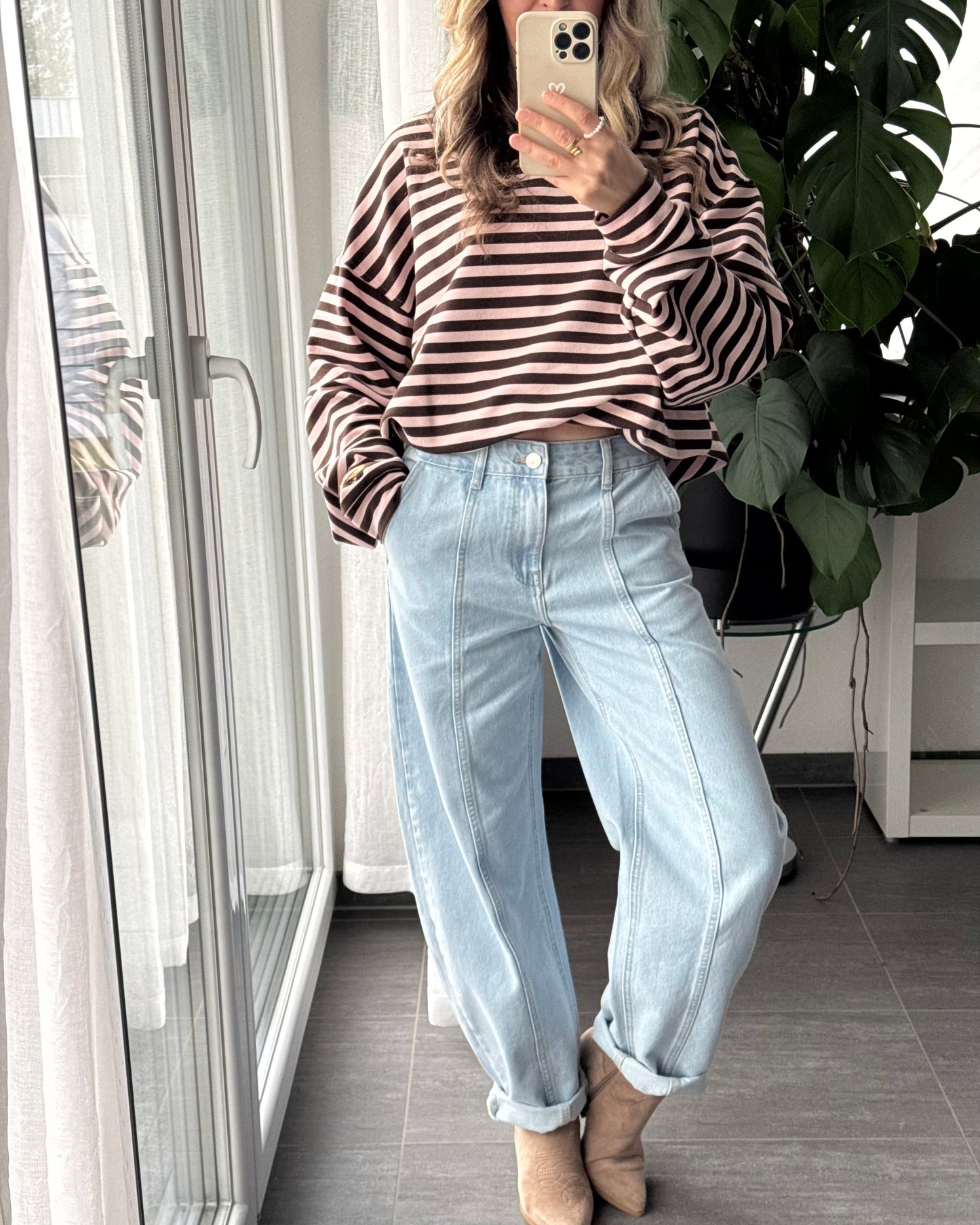 Damen Barrel Jeans mit weitem Bein, mittlerer Taille, Hellblau – Denim Style