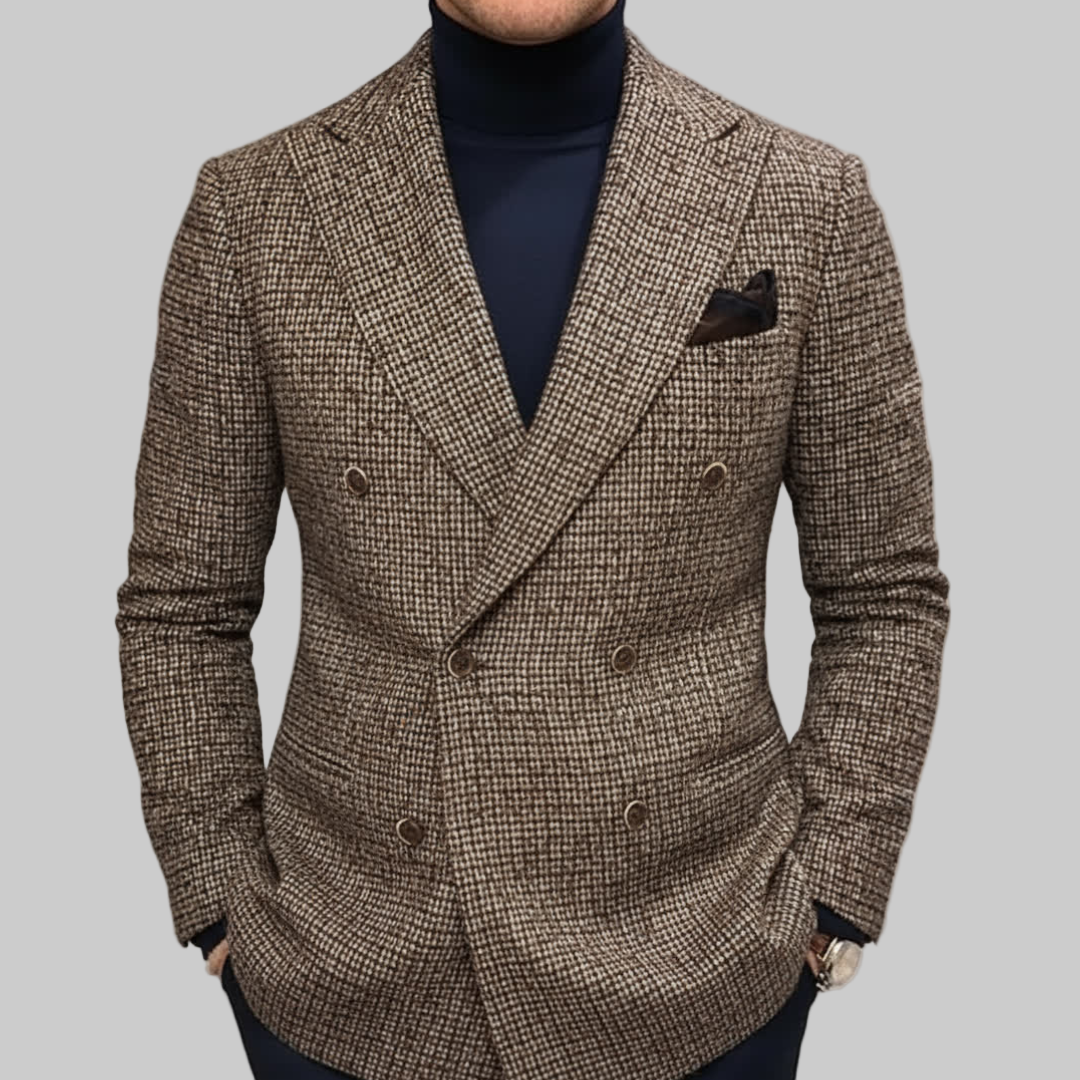 Herren Zweireihiger Blazer Strukturierter Schnitt Hahnentrittmuster