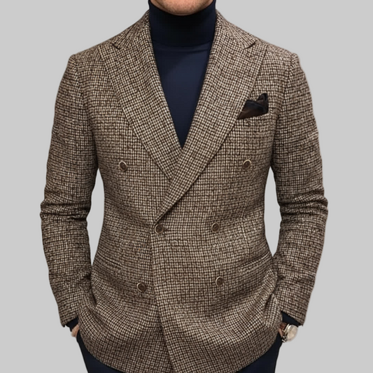 Herren Zweireihiger Blazer Strukturierter Schnitt Hahnentrittmuster