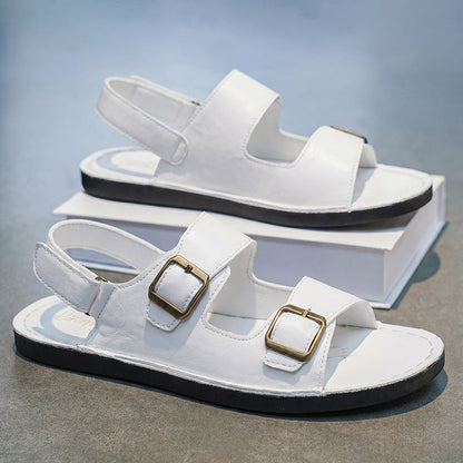 Herren Ledersandalen mit Doppelriemen – Verstellbarer Klettverschluss