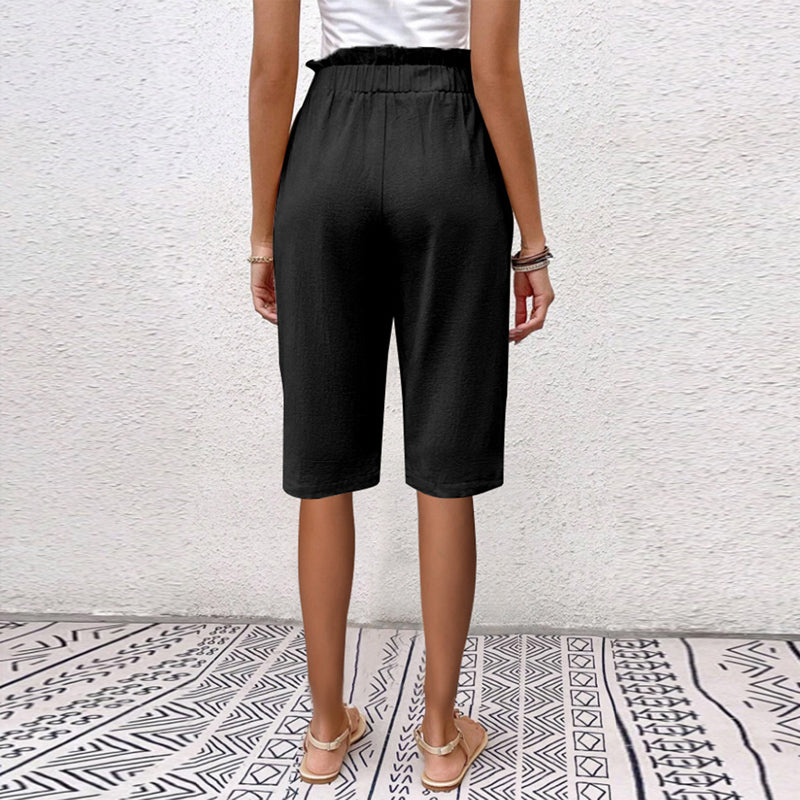 Damen Sommer-Shorts Mit Hohem Bund, Taschen Und Knopfdetail