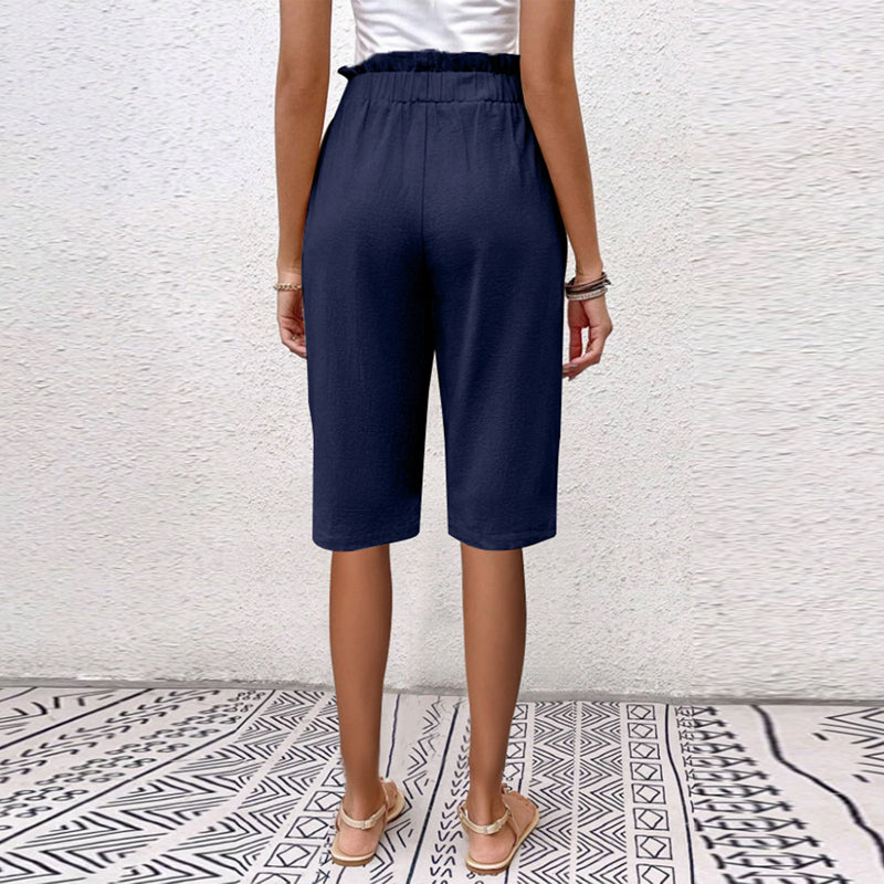 Damen Sommer-Shorts Mit Hohem Bund, Taschen Und Knopfdetail