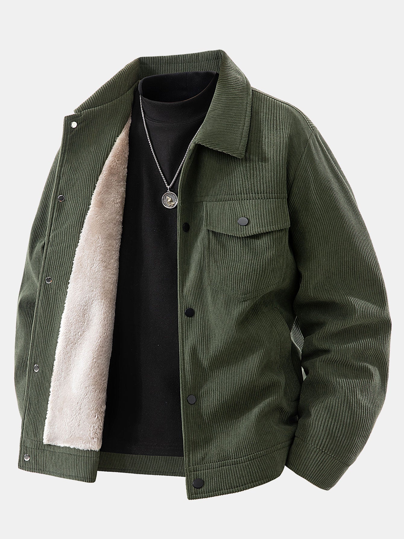 Men&#39;s autumn jacket with lining and snap button closure