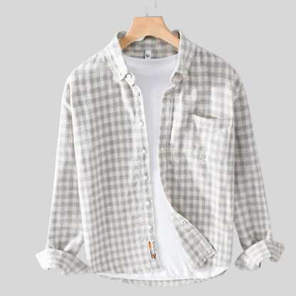 Herren Shirt Langarm Kariertes Muster Button-Up