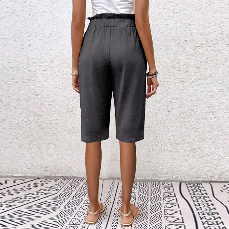 Damen Sommer-Shorts Mit Hohem Bund, Taschen Und Knopfdetail