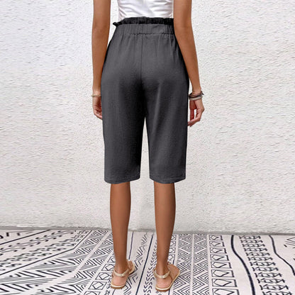 Damen Sommer-Shorts Mit Hohem Bund, Taschen Und Knopfdetail
