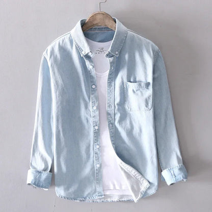 Herren Jeanshemd mit Knopfleiste – Brusttasche Klassische Passform