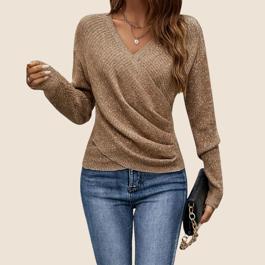 Women's Wrap Top with V-Neck and Draped Front