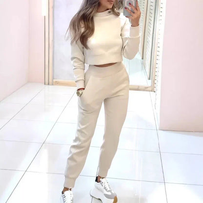 Damen Zweiteiliges Set Mit Cropped Pullover Und Hose Mit Elastischem Bund