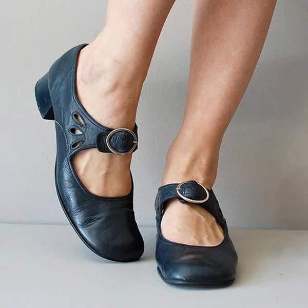 Damen Mary Jane Schuhe in Schwarz mit Schnallen, niedriger Absatz, elegantes Design, bequemes Leder, ideal für Alltag und Büro.