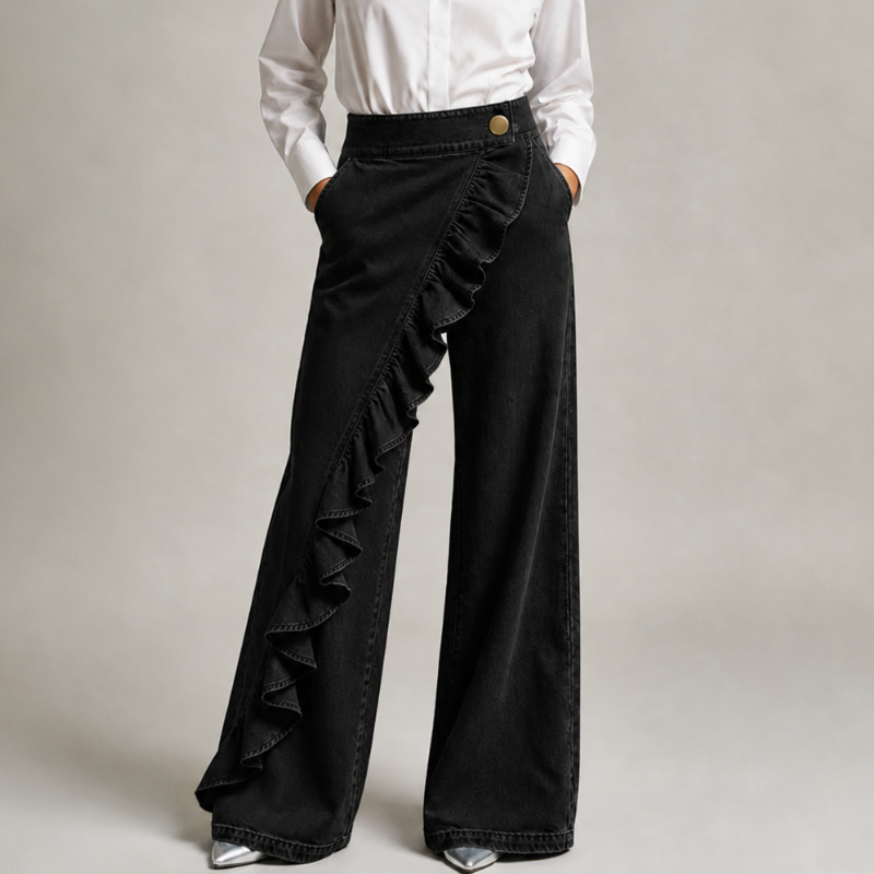 Damen Hosenrock mit Hohem Bund und Volants
