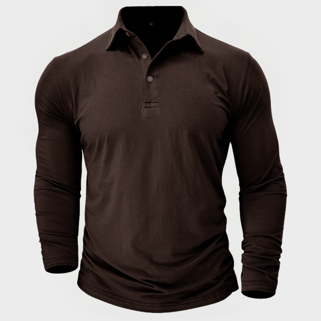 Herren-Poloshirt Mit Langen Ärmeln, Knopfkragen, Strukturierte Passform