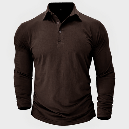 Herren-Poloshirt Mit Langen Ärmeln, Knopfkragen, Strukturierte Passform