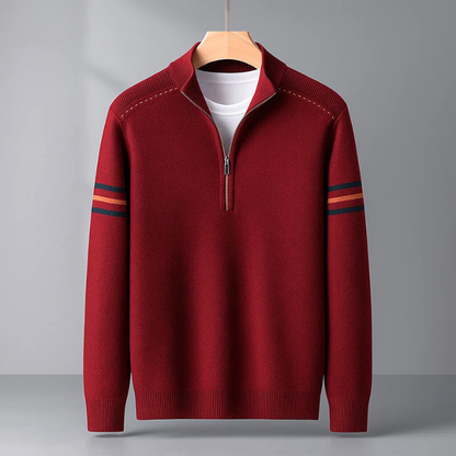 Men's Sweater Quarter-Zip Contrast Stitching