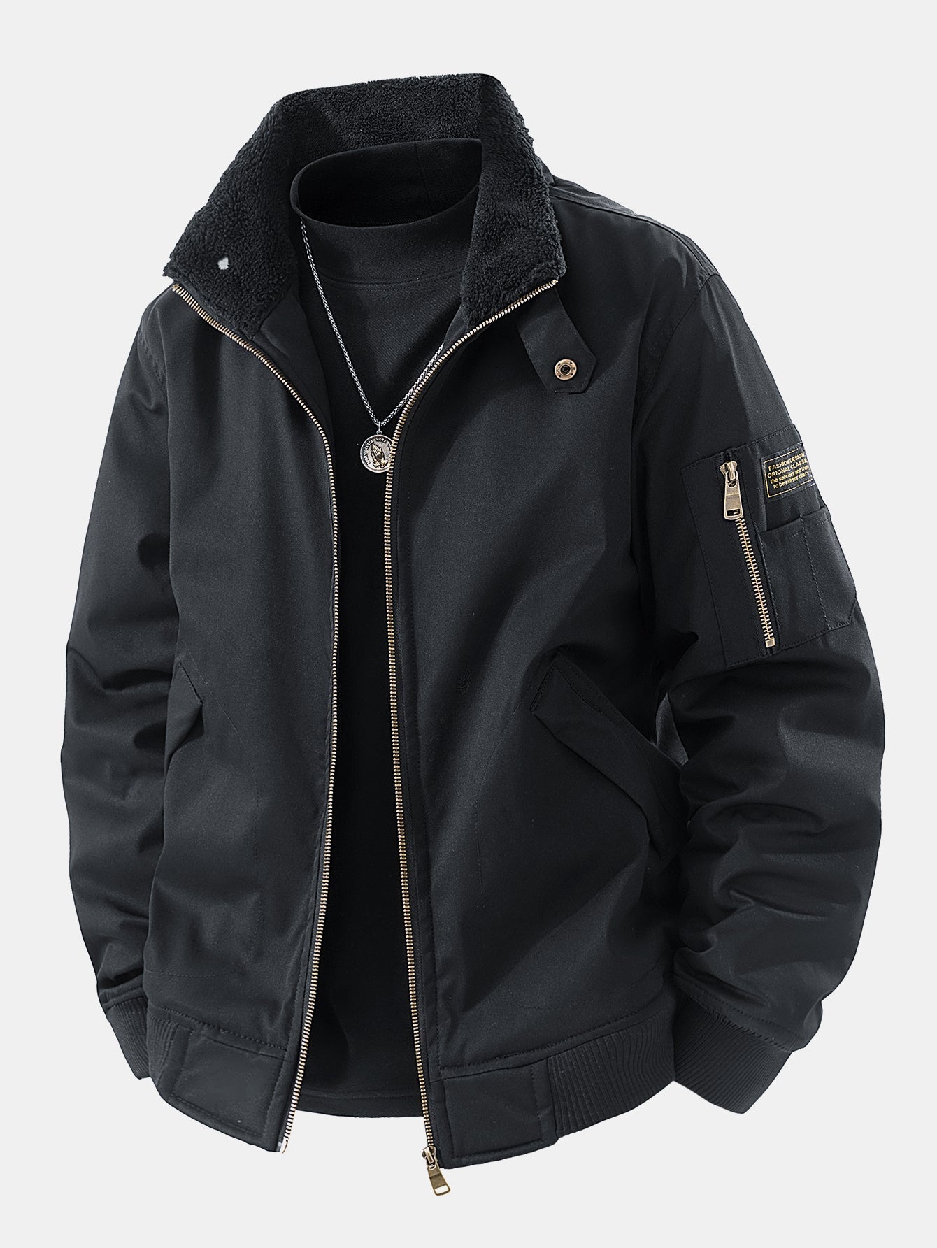 Men's Winter Utility Jacket with Fleece Lining and Ribbed Cuffs