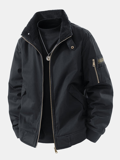 Men's Winter Utility Jacket with Fleece Lining and Ribbed Cuffs
