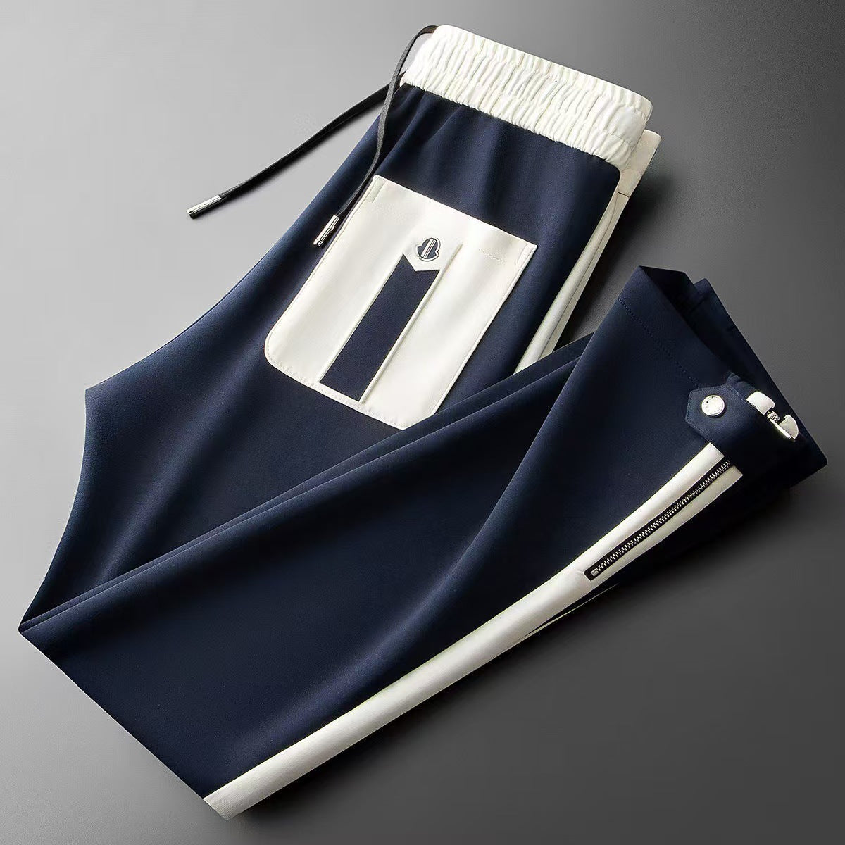 Men's Autumn Straight Pants Color Contrast Patchwork Microelastic