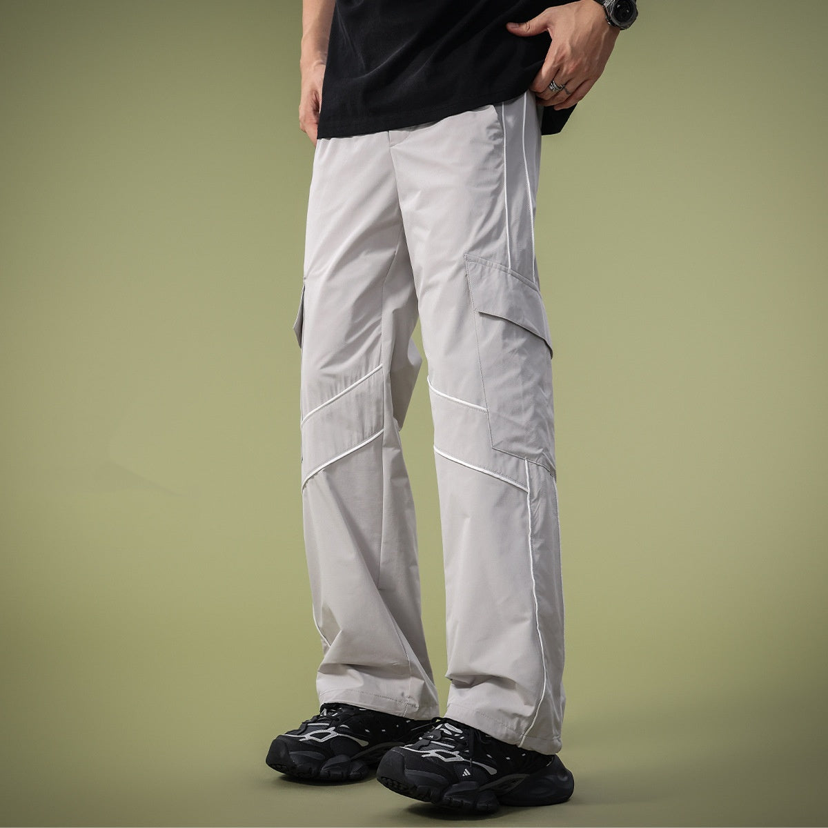 Gerade Geschnittene, Lockere Herren-Cargohose Mit Mehreren Taschen