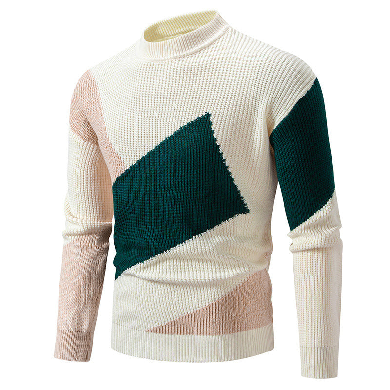 Men's Sweater Crew Neck Straight Fit Multicolor Jacquard – Cotton Blend