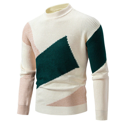 Men's Sweater Crew Neck Straight Fit Multicolor Jacquard – Cotton Blend