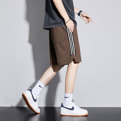 Herren Sommer Cropped Shorts, Gestreift, Lockere Passform, Mittelhoher Bund