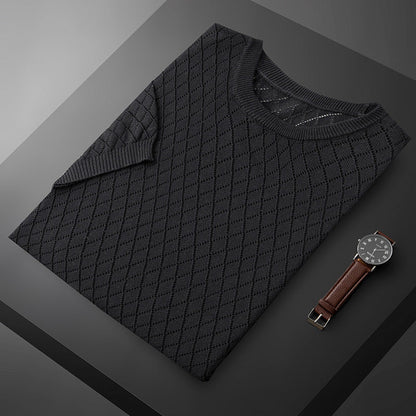 Herren-Strickpullover Mit Halben Ärmeln, Kariert, Bügelfrei, Für Business Und Pendeln