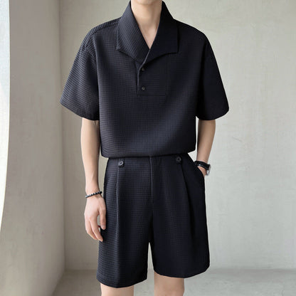 Herren Kurzarmhemd Und Shorts, Zweiteiliges Set, Freizeitmode, Lockere Passform, Passendes Outfit