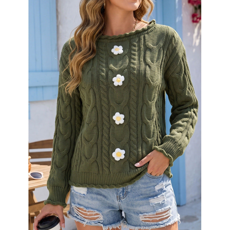 Damen-Häkelpullover lässig zu einem modernen Alltagslook kombiniert