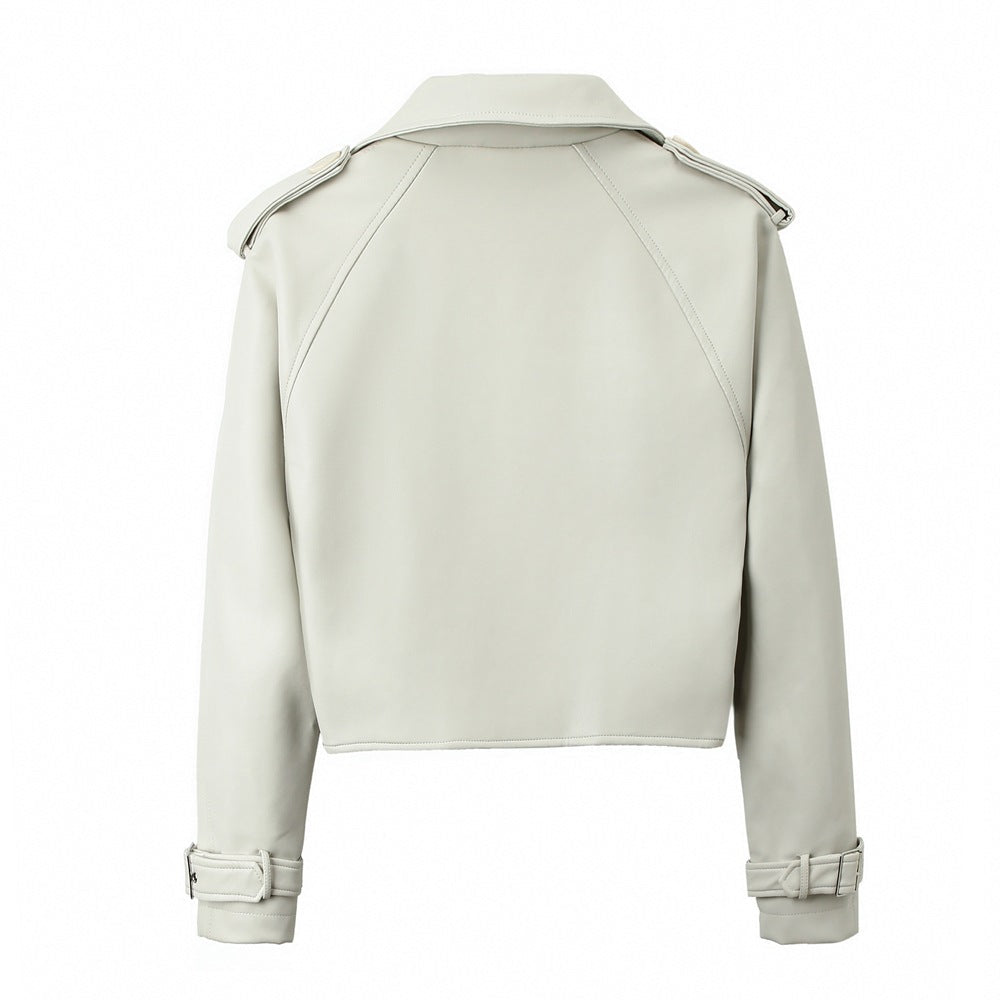 Damen-Jacke mit Gürtel und langen Ärmeln – Leder-Look Stil