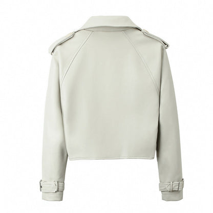 Damen-Jacke mit Gürtel und langen Ärmeln – Leder-Look Stil
