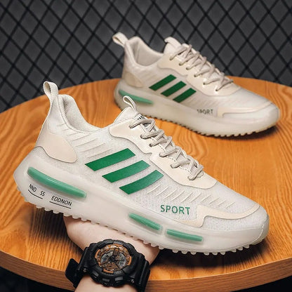 Men's lace-up sports sneakers with air-cushion sole and rounded toe