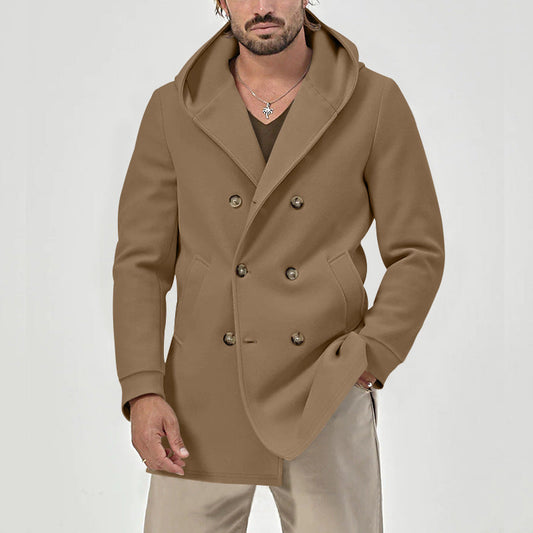 Herren Winter Windbreaker Mantel mit Kapuze, Reverskragen und Doppelreihigem Verschluss