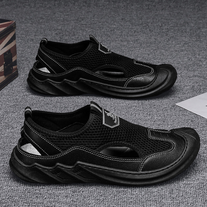 Herren-Sommersandalen Mit Mesh-Obermaterial, Klettverschluss, Hohlem Design Und Gummisohle