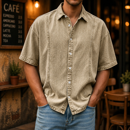 Herren Kurzarm Hemd mit Knopfleiste – Lockerer Schnitt Leichtes Design