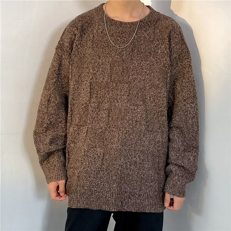 Herren Winter Pullover Rautenmuster Langarm Lockerer Schnitt – Woll-Mischung