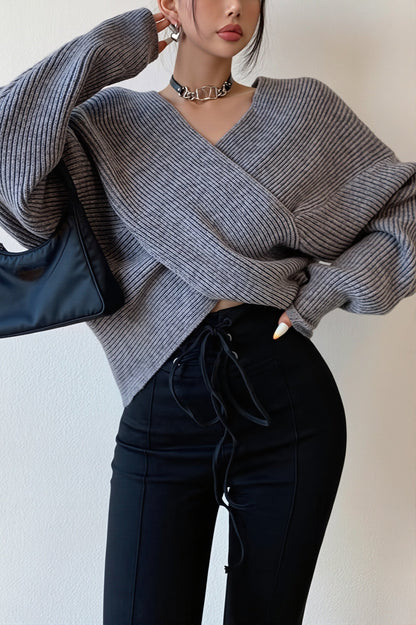 Wickelpullover mit lockerem Schnitt, Ansicht von der Seite