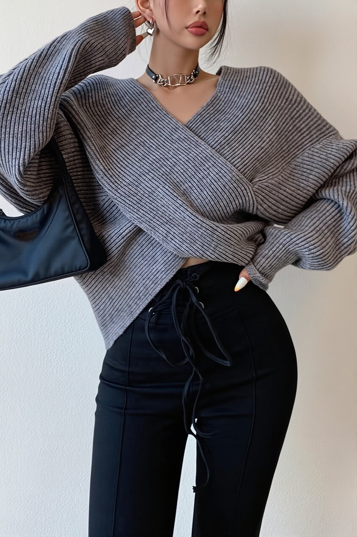 Wickelpullover Mit V Ausschnitt Im Lockeren Schnitt
