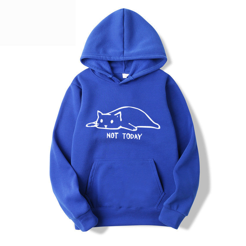 Women's hooded pullover with cat print and front lacing