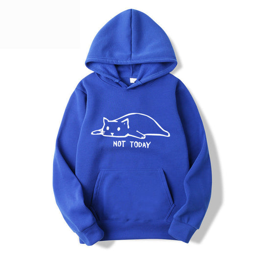 Damen Kapuzen-Sweatshirt mit Katzen-Print und Schnürung vorn