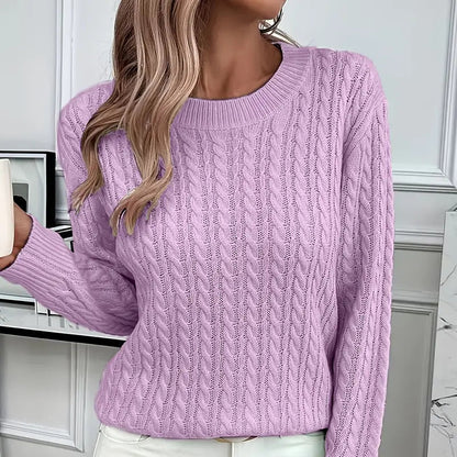 Women's autumn sweater with cable knit pattern and figure-flattering fit