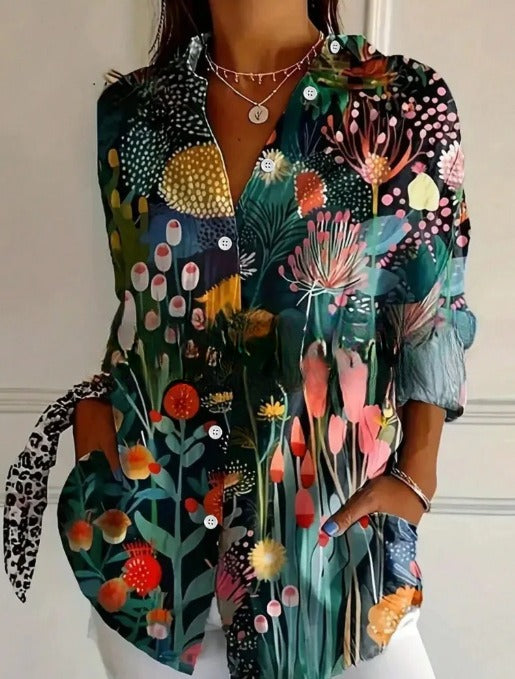 Women's Long-Sleeve Shirt with Print and Three-Dimensional Pattern Design