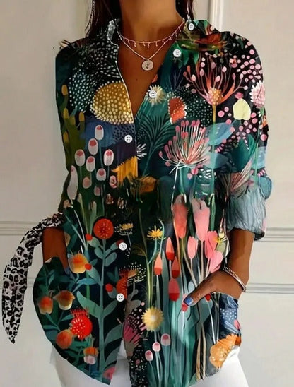 Women's Long-Sleeve Shirt with Print and Three-Dimensional Pattern Design