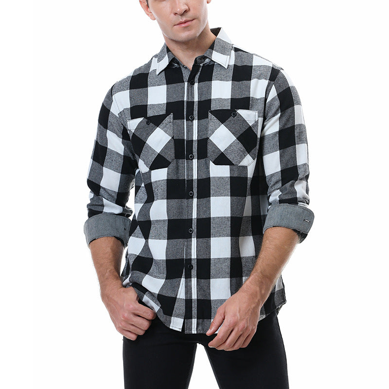 Men's Flannel Shirt with Checkered Pattern and Long Sleeves