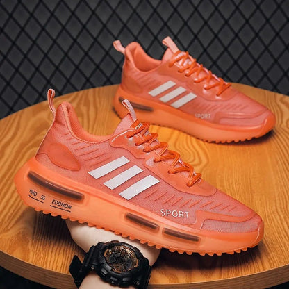 Men's lace-up sports sneakers with air-cushion sole and rounded toe