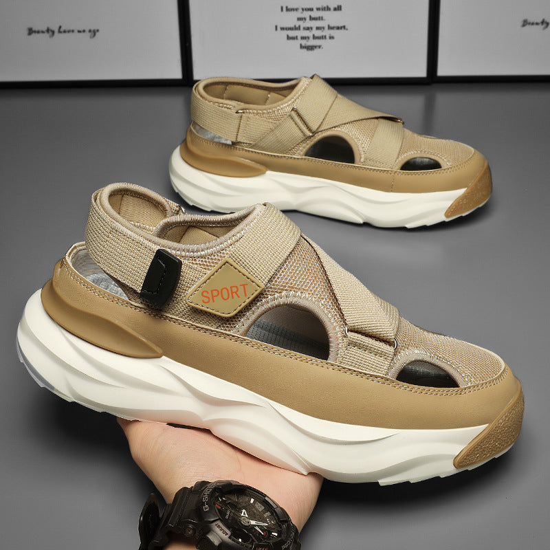 Herren-Sommersandalen Mit Geschlossener Zehenpartie, Mesh-Futter, Klettverschluss Und Sohle Zur Erhöhung Der Körpergröße
