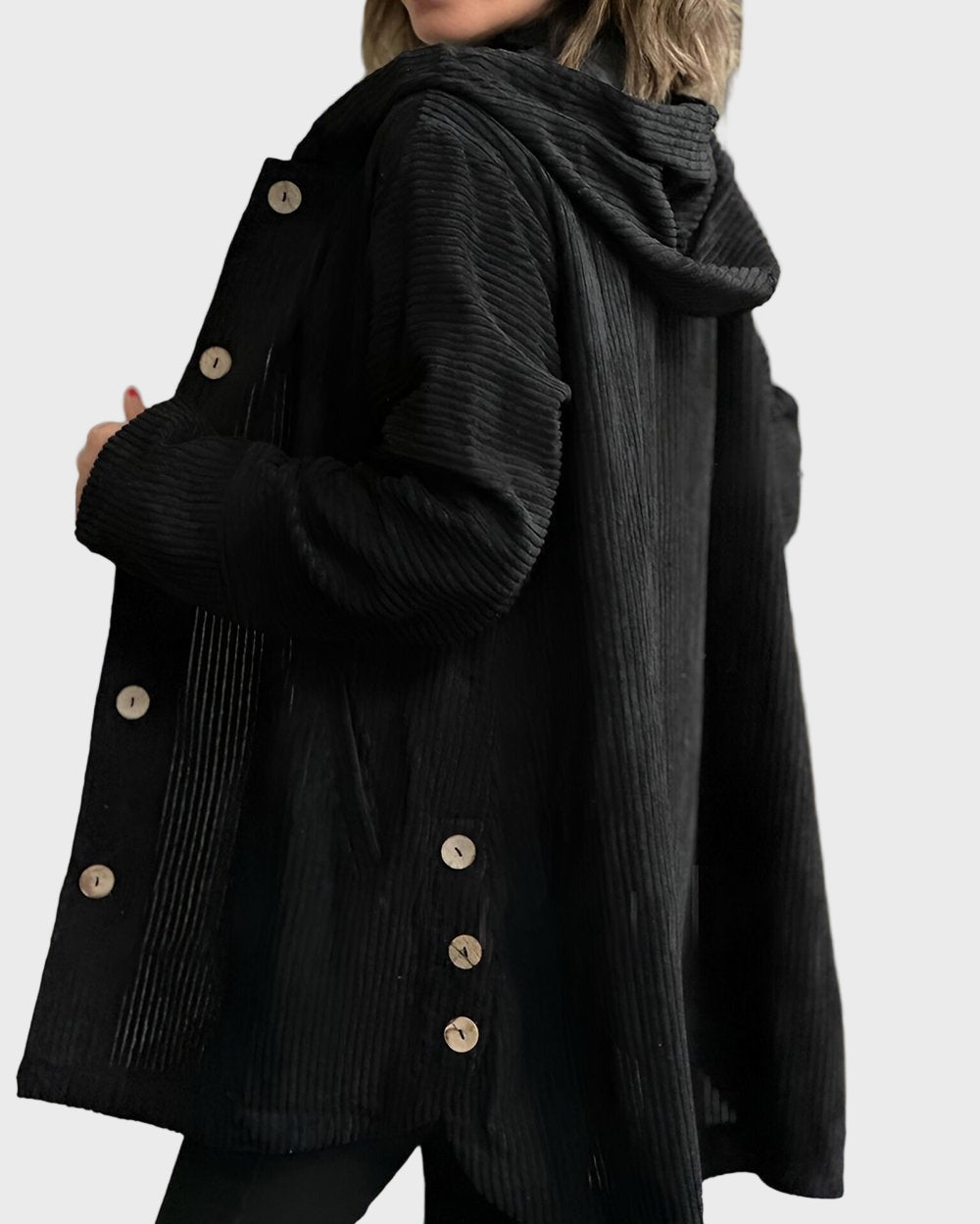 Damen Cordjacke mit Kapuze und Fronttaschen für den Herbst